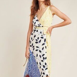 NWT Yumi Kim Yellow Blue Floral Wrap Dress S